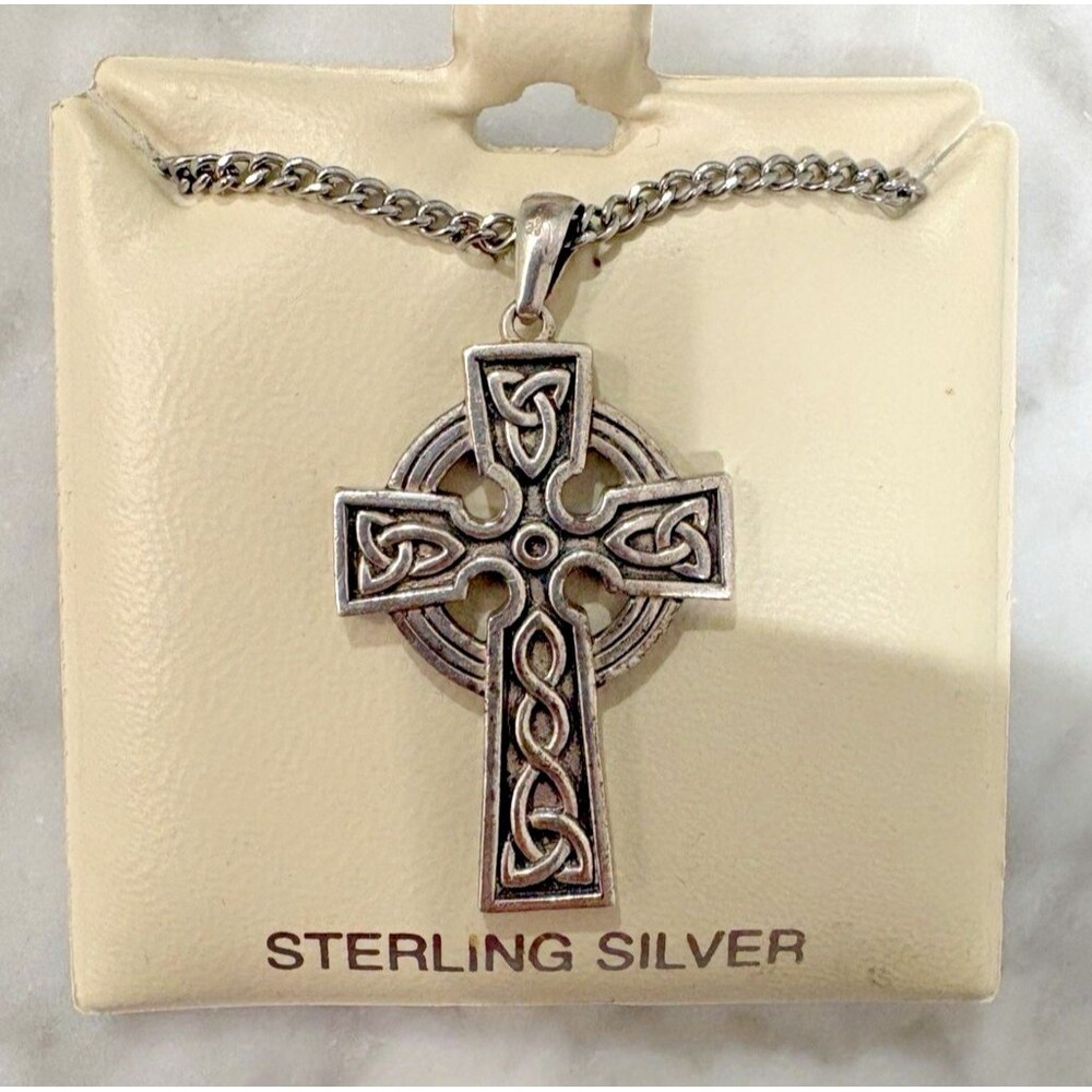 Sterling Silver Cross Irish Celtic Trinity Double Sided Solvar 20" in Chain EUC - Picture 4 of 6